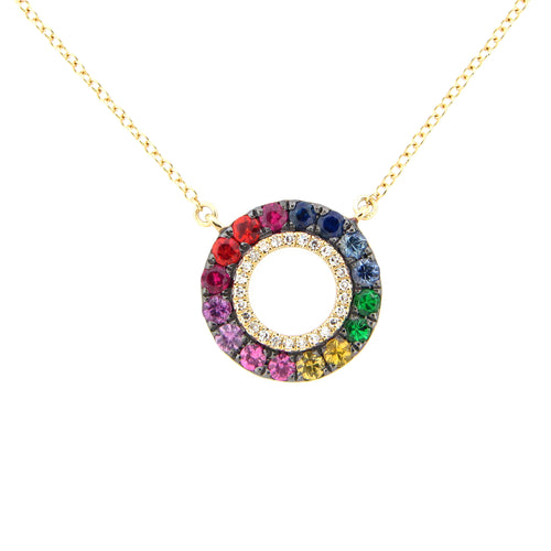 Rainbow Gemstone and Diamond Necklace, 14K Yellow Gold