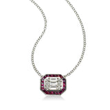 Deco Style Ruby and Diamond Pendant, 18K White Gold