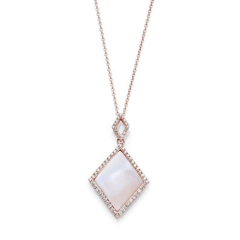 Dyed Pink Mother of Pearl and Diamond Pendant, 14K Rose Gold