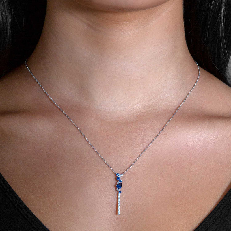 Lariat Style Sapphire and Diamond Necklace, 14K White Gold