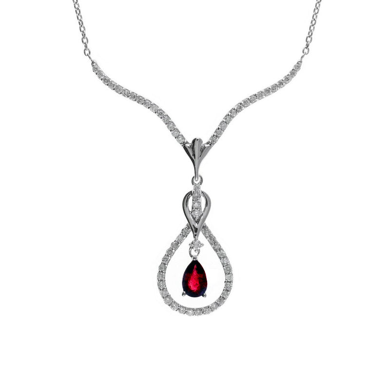 Pear Shape Ruby and Diamond Necklace, 14K White Gold