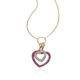 Open Heart Ruby and Diamond Charm Necklace, 14 Karat Gold