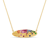Oval Disc Rainbow Gemstone Necklace, 14K Yellow Gold