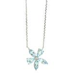 Aquamarine Flower Necklace, 14K White Gold