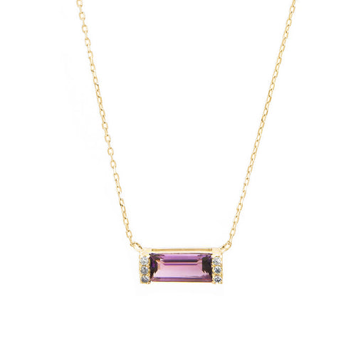 Amethyst and Diamond Bar Necklace, 14K Yellow Gold