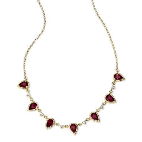 Ruby and Diamond Necklace, 14K Yellow Gold