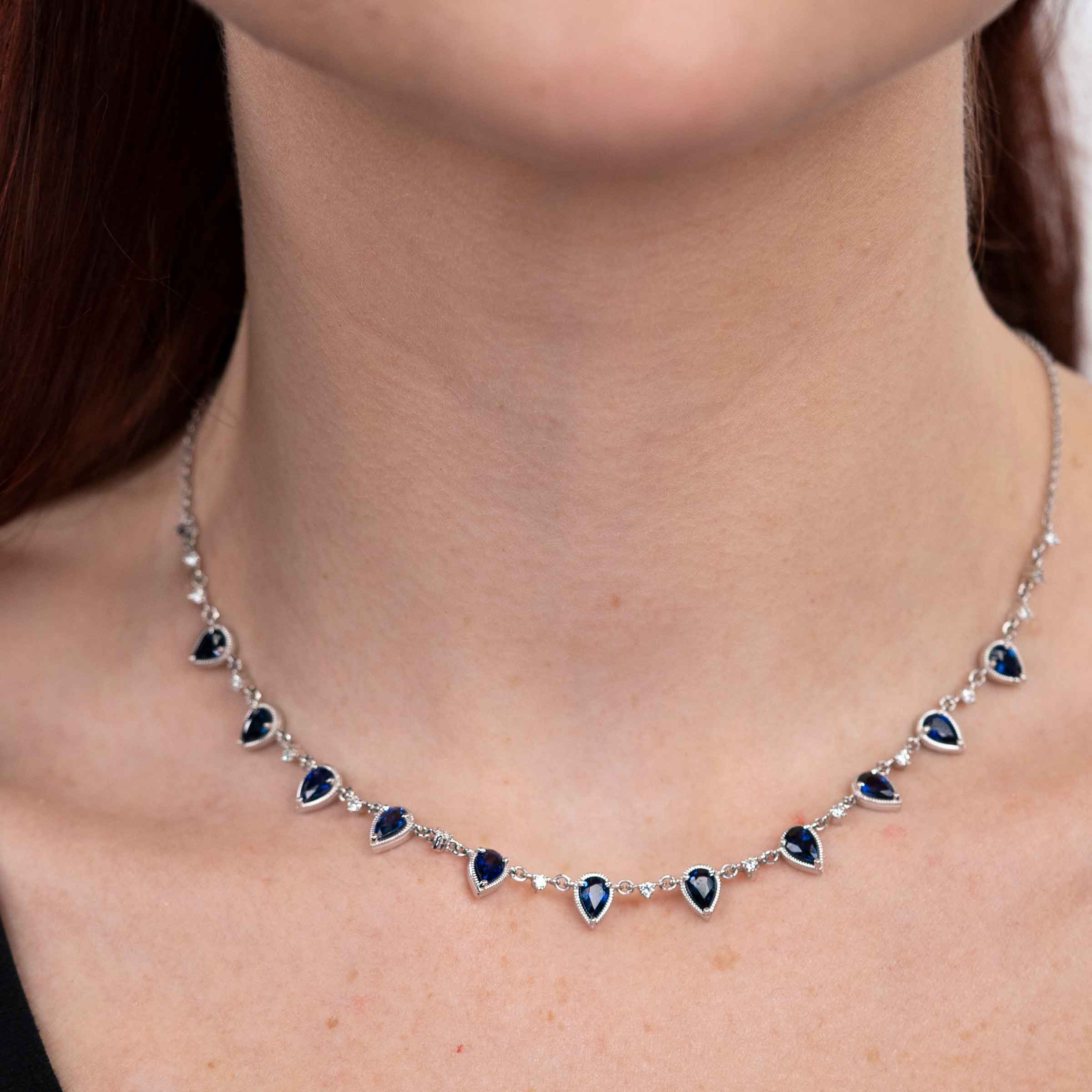 Buy Genuine Blue Sapphire Statement Necklace In 14k Real Gold