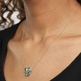 Blue Topaz Flower Pansy Necklace, 18K Yellow Gold