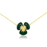 Malachite Flower Pansy Necklace, 18K Yellow Gold