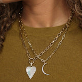 Paperclip Chain with Removable Mother of Pearl Heart, 14K Yellow Gold