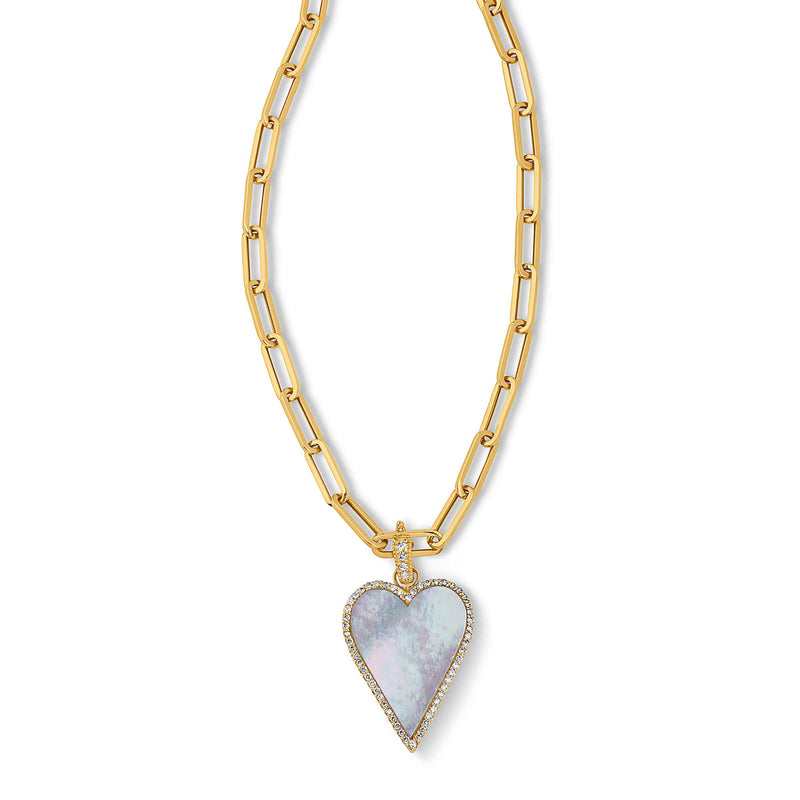 Paperclip Chain with Removable Mother of Pearl Heart, 14K Yellow Gold