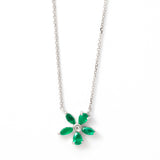 Emerald Flower Necklace, 14K White Gold