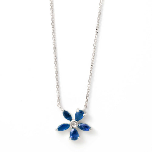 Sapphire Flower Necklace, 14K White Gold