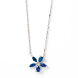 Sapphire Flower Necklace, 14K White Gold
