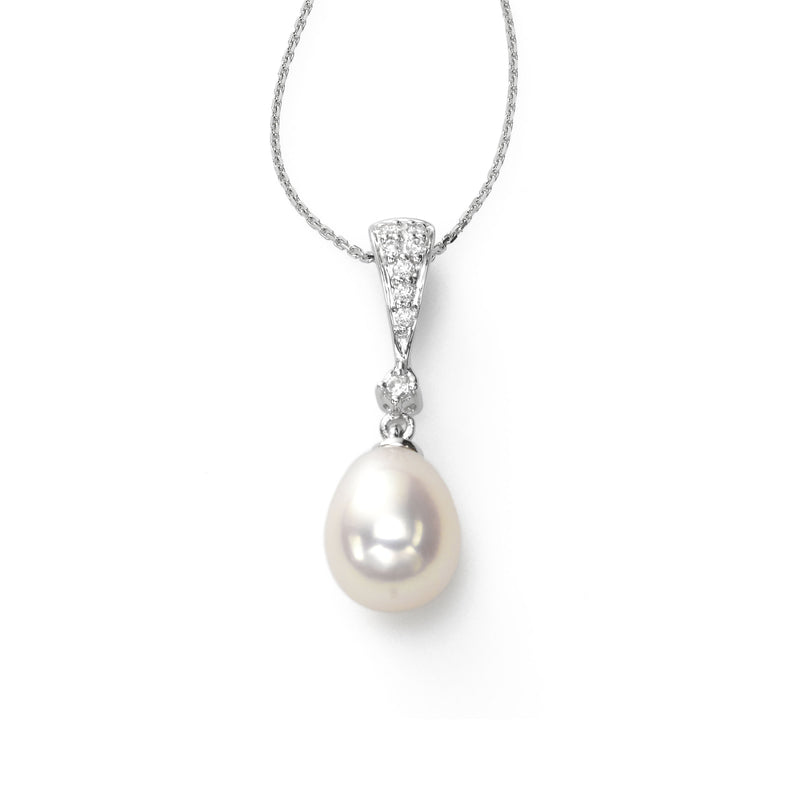 Freshwater Cultured Pearl Pendant with Diamond Bale, 14K White Gold