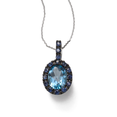 Blue Topaz, Blue Sapphire 14K Gold Pendant, 16 Inches