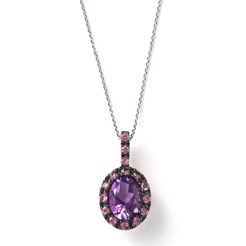Amethyst and Pink Sapphire Pendant, 14K White Gold, 16 Inch