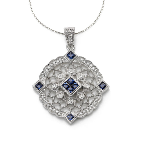 Sapphire and Diamond Pendant, 14 Karat White Gold