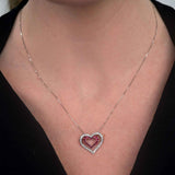 Diamond and Sapphire Nested Heart Pendant, 14K White Gold