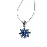 Blue Sapphire and Diamond Starburst Pendant, 14K White Gold