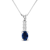 Blue Sapphire and Diamond Drop Pendant, 14K White Gold