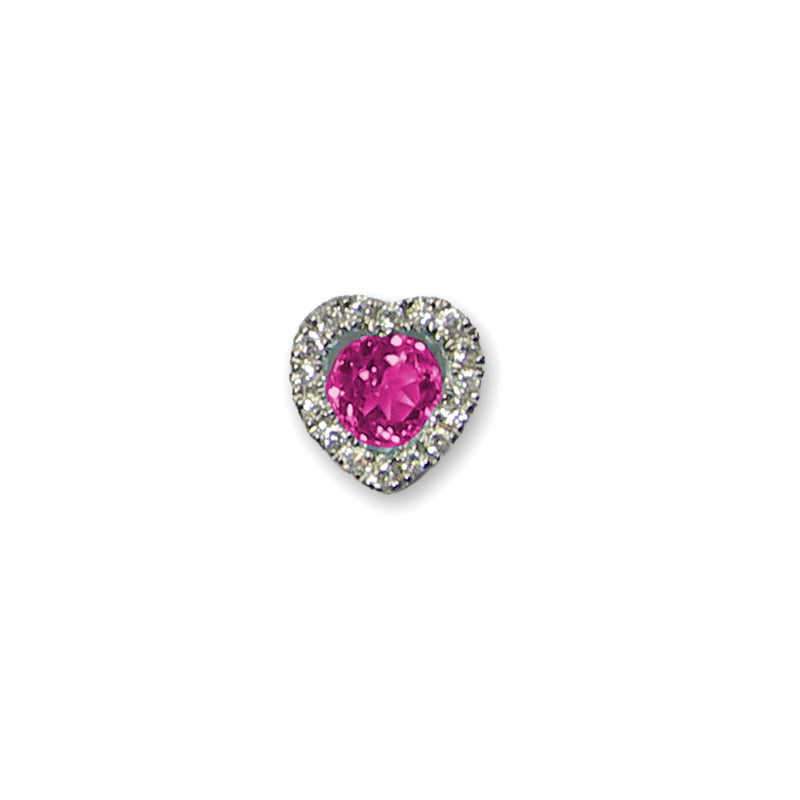Pink Tourmaline and Diamond Halo Heart Pendant, 14K White Gold