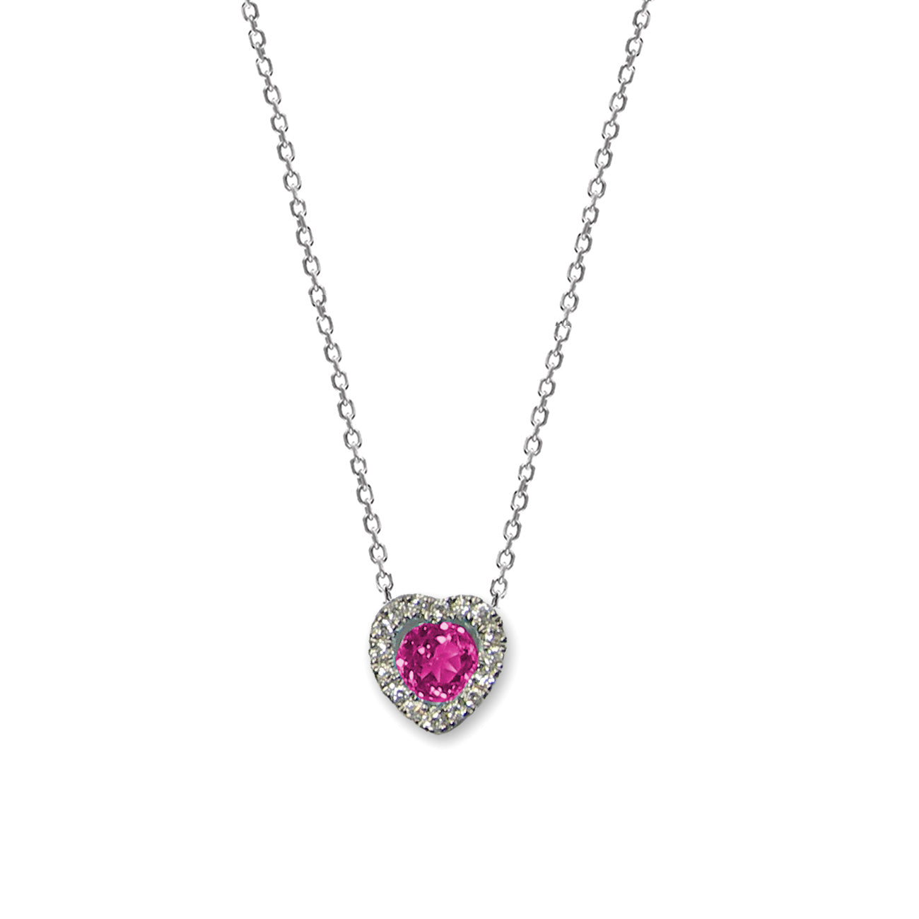 Pink Tourmaline and Diamond Heart Rondelle Charm, 14K White Gold