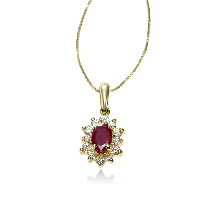 Oval Ruby and Diamond Pendant, 14K Yellow Gold