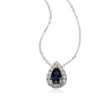 Pear Shape Sapphire and Diamond Pendant, 14K White Gold