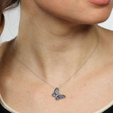 Blue Sapphire and Diamond Butterfly Pendant, 18K White Gold