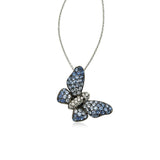 Blue Sapphire and Diamond Butterfly Pendant, 18K White Gold