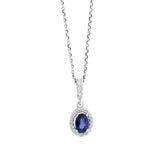 Oval Blue Sapphire and Diamond Halo Pendant, 14K White Gold