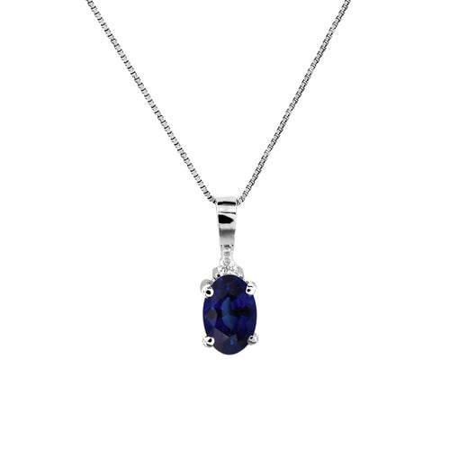 Oval Sapphire Pendant with Diamond Accent, 14K White Gold