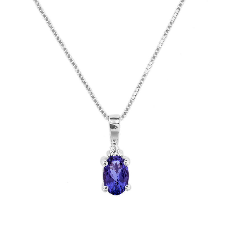 Oval Tanzanite Penant with Diamond Accent, 14K White Gold