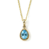 Pear Shape Blue Topaz Pendant with Rope Design Frame, 14K Yellow Gold