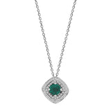 Fine Emerald and Diamond Halo Pendant, 18K White Gold