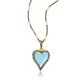 Turquoise Enamel and Diamond Heart Pendant, Sterling and 18K Vermeil