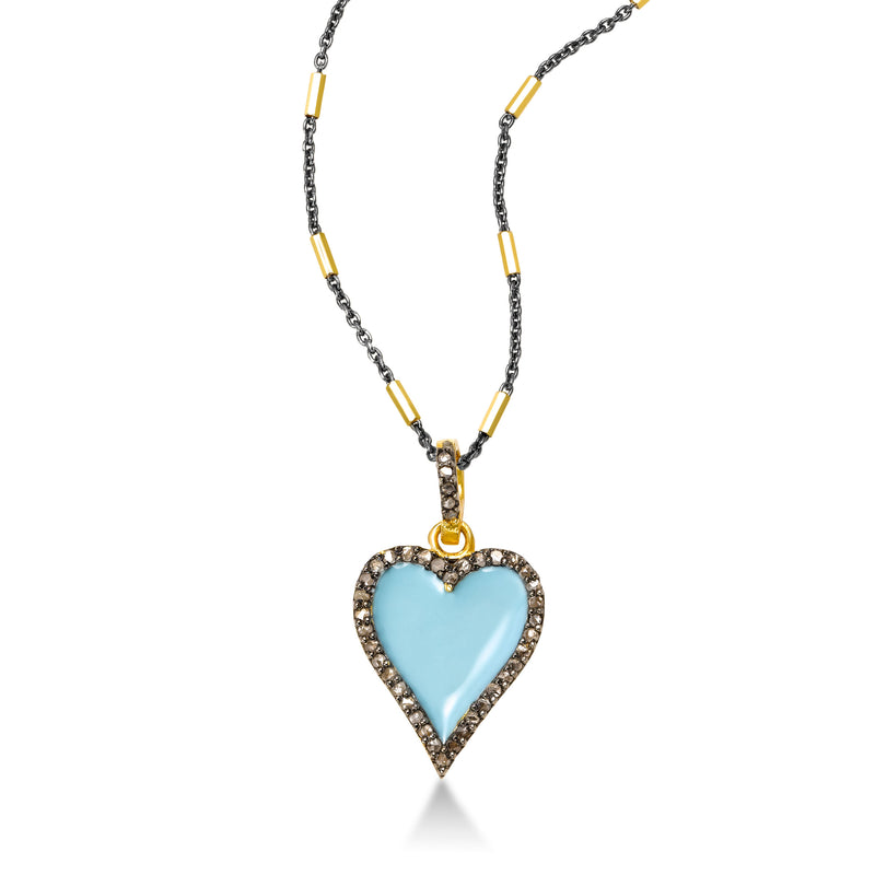 Turquoise Enamel and Diamond Heart Pendant, Sterling and 18K Vermeil