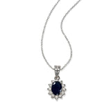 Blue Oval Sapphire and Diamond Pendant, 14K White Gold