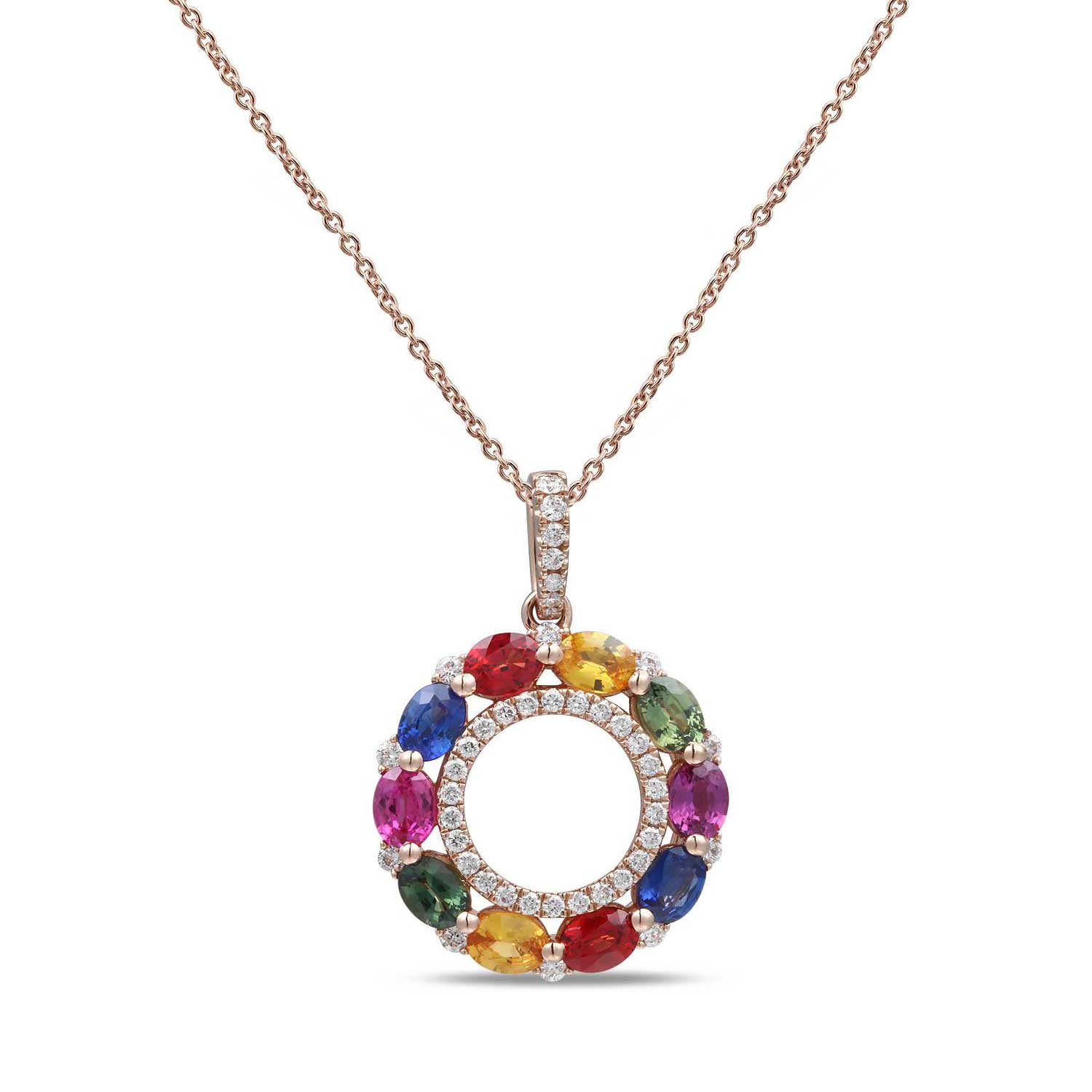 Mahi Rose Gold Plated Plated Multicolor Evil Eye and Heart Necklace fo