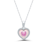 Heart Shape Pink Sapphire and Diamond Pendant, 14K White Gold