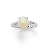 Oval Opal and Diamond Ring, 14K White Gold