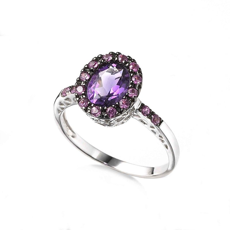 Amethyst and Pink Sapphire Ring, 14K White Gold