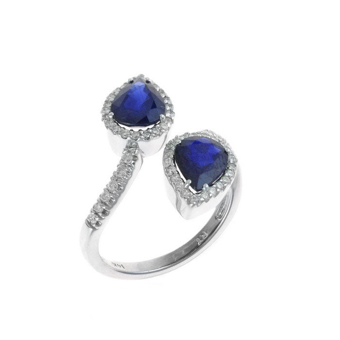 Sapphire and Diamond Bypass Ring, 14K White Gold
