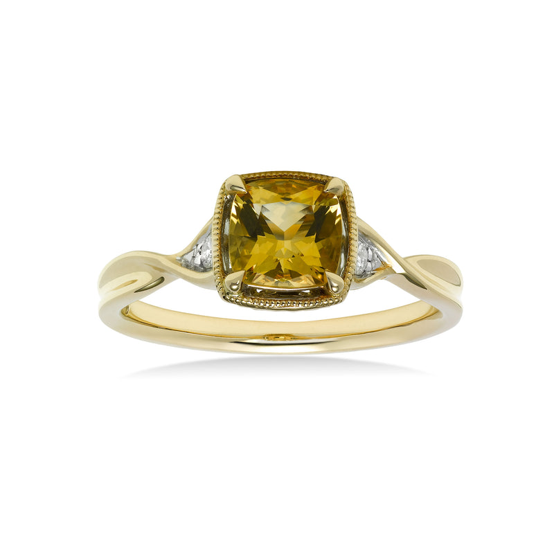 Square Citrine Ring with Diamond Accent, 14K Yellow Gold