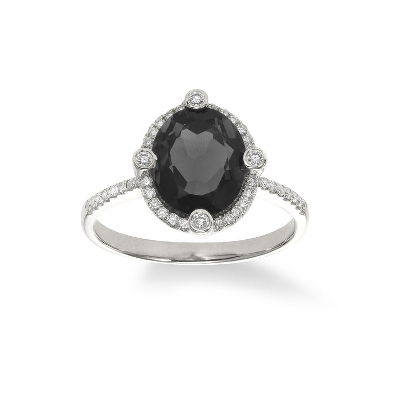 Black Agate and Diamond Ring, 14K White Gold