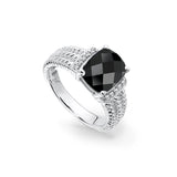Oval Black Onyx Ring with Diamond Accent, Sterling Silver