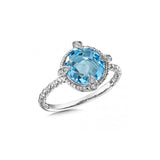 Round Blue Topaz and Diamond Ring, Sterling Silver
