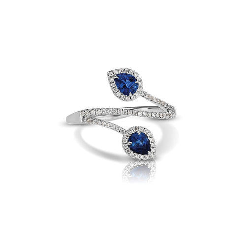 Bypass Pear Shape Sapphire and Diamond Ring, 14K White Gold
