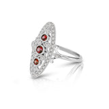 Vintage Style Ruby and Diamond Ring, 14K White Gold